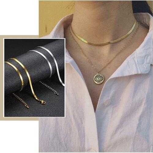 Chic 4mm Flat Snake Chain for Women Gold Color Chokers Adjustable Length Necklace Fashion Lady Candid Jewelry