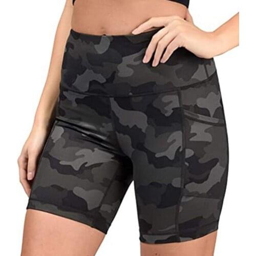 Women Seamless Yoga Shorts Fashion Camouflage Print Double Pocket Shorts High Waist Stretch Hip Lift Fitness Shorts Yoga Shorts