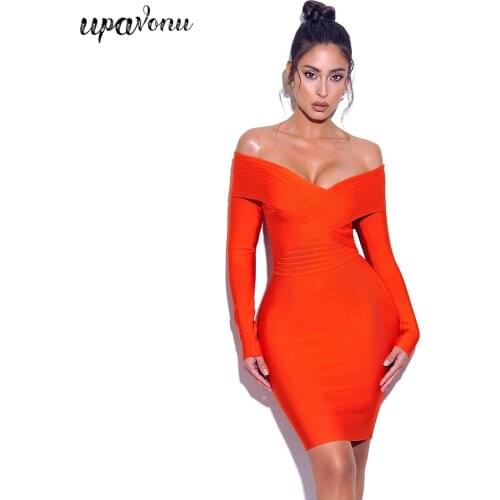 Free Shipping 2021 New Women Bandage Dress Sexy V-neck Card Shoulder Long Sleeve Bodycon Dress Club Night Party Mini Vestidos