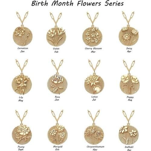 Delicate Birth Flowers Necklace Flora Collection Poppy Peony Necklace For Women Gold Rose Flower Female Pendant Necklace Jewelry