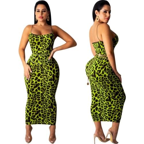 3xl Plus Size Womens Sexy Leopard Printed Spaghetti Strap Sleevless Bodycon Midi Club Cocktail Dress