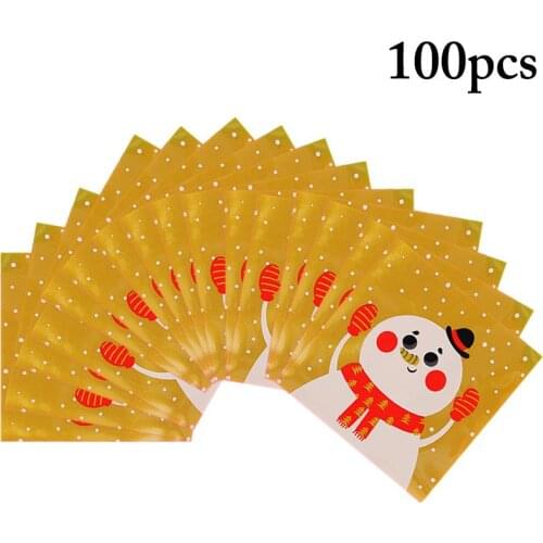 100Pcs Xmas Gift Bags Santa Snowman Pattern Printing Cello Bags Santa Cellophane Gift Bags Party Supplies Children Favors