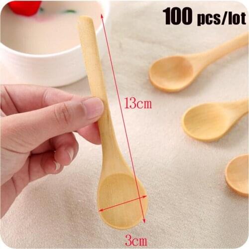 100 pcs/lot Wood Spoons Soup Spoon Wooden Spoon Tea Coffee Spoon Handmade Gift Dinnerware Tableware Flatware Kitchen Tool