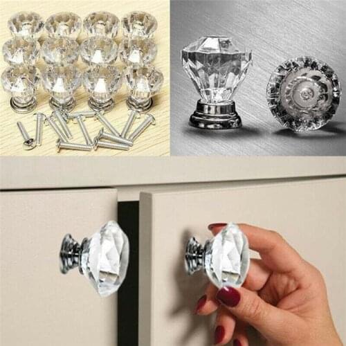 12Pcs Glass Diamond Crystal Dresser Knobs Drawer Pull Handle Cabinet Door Lots