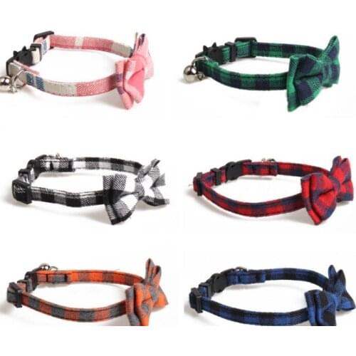 Usd 2.85/pc classic plaid pet cat kitten collars with bowtie silver bell breakaway buckle safety buckle mixed colors 10pcs