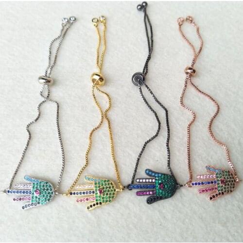5PCS Micro Pave CZ zircon Jewelry Bracelet,adjustable chain macrame bracelet Hamsa Hand Connector Bracelets BG81