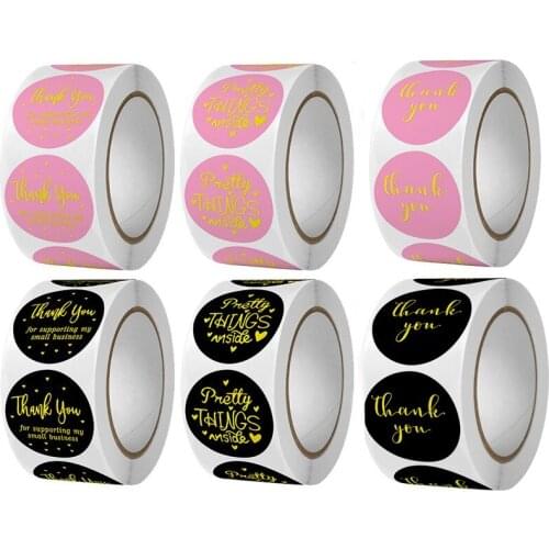 500pcs Thank you Stickers for Small Business Pink Gold Foil Thank You Sealing Stickers for Bubble Mailers and Gift Bags Package