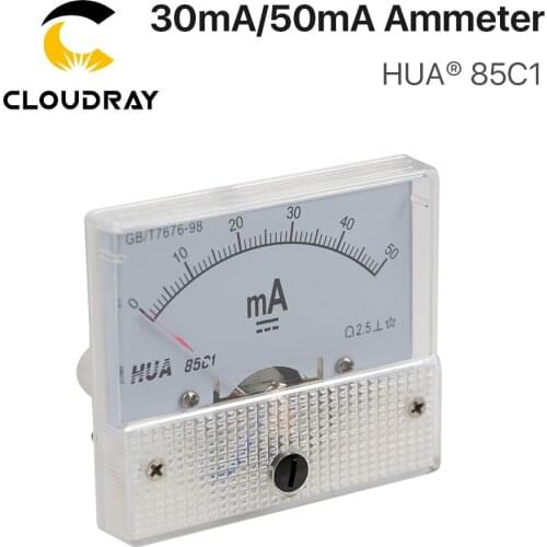 Cloudray 30mA 50mA Ammeter HUA 85C1 DC 0-30mA 0-50mA Analog Amp Panel Meter Current for CO2 Laser Engraving Cutting Machine