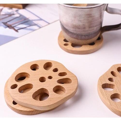 Beech Non-Slip Heat Resistant Mug Mat Pads Hollow Coffee Tea Cup Holder Table Decorative for Hot Pans Dishes Coaster