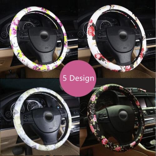 PU Leather Cute Car Steering Wheel Cover Flowers Printed Cartoon For Girls Women Car Styling fit 14-15" Steering Wheel