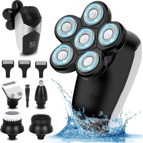 Electric Razors for Men, 5 in 1 Wet&Dry Rotary Cordless Bald Head Shaver Nose Hair Beard Trimmer Clippers Facial Cleansing Brush