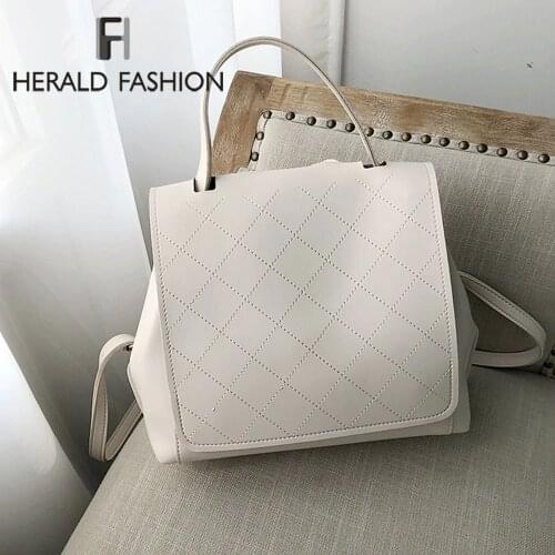 Herald Fashion Soft Leather Backpack For Women Vintage Large School Bag For Teenage Girls Casual Solid Female Backpacks Mochila