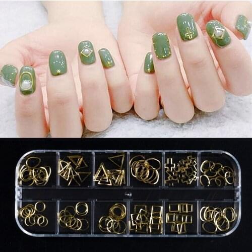 HNUIX 120Pieces 3D Nail Sticker Hollow Rivet Art Decoration DIY Geometric Metal Border Gold Round Square Design Accessories