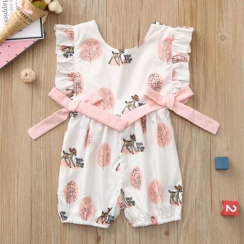 Newborn Infant Baby Girl Romper Summer Baby Girls Clothes Bow Tie Cartoon Deer Jumpsuit Baby Casaul Outfits Casual Girl Clothing