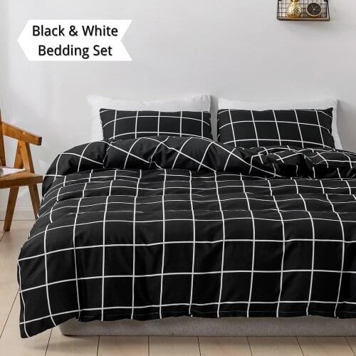 King Size Bedding Set Black And White Grid Lattice Duvet Cover And Pillowcases Modern Simple Comforter Cover Single Twin Size