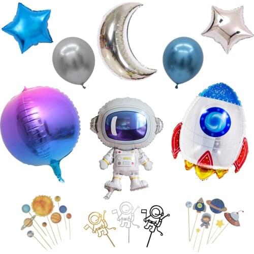 Outer Space Party Astronaut Rocket Ship Foil Balloons Galaxy/Solar System Theme Party Boy Kids Birthday Party Decoration Favors