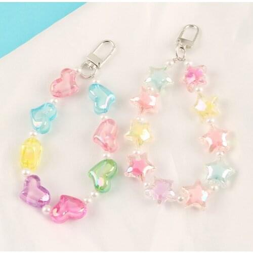 Creative Transparent Heart keychain Sweet Candy Color Star Heart Key Ring for Women Girl Bag Car Airpods Pendant Charm Key Chain