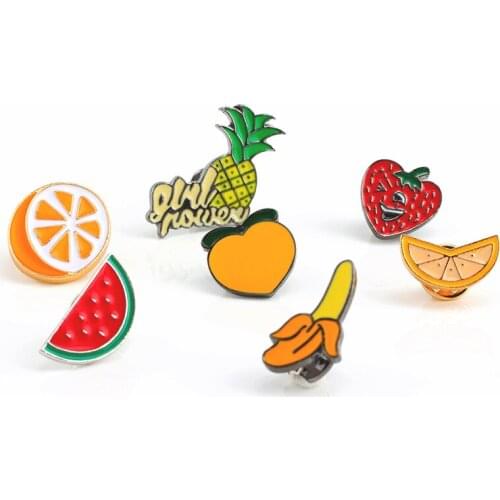 Trendy Fruits Brooches Banana/Lemon/Peach/Orange/ Metal Enamel Pins Clothes Jeans Badges Men Women Jewelry Kids Decoration Gifts