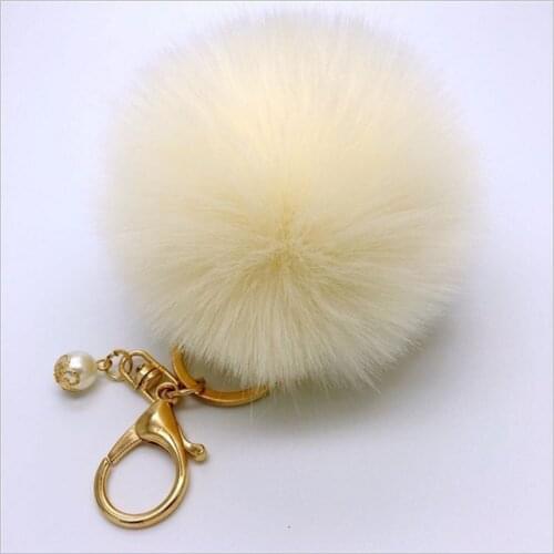 Fashion Fluffy Pompon Rabbit Fur Ball Pom Pom Keychain Women Trinket Pearl Charm Pom Pom Ball Key Chain Femmale Bag Jewelry Gift