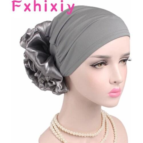 Muslim Solid Womens Flower Turban Hat Cancer Chemo Beanies Head Scarf Headwrap Cap Headwear Hijab Hair Accessories