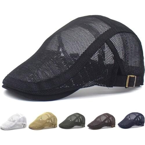 Mens Hats With Mesh Holes Breathable Hollow Out Fashion Retro Berets Adjustable With Brim Mens Hats