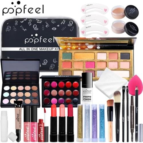 Popfeel Adult Children Cosmetic Kit Eyeshadow Eyebrow Lip Gloss Foundation Concealer Nail Gel Polish Makeup Brushes Sets TSLM1