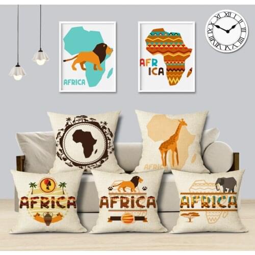 African Style Cushion Cover Linen Cartoon Animal African Ethnic Custom Patterns Printed Home Sofa Decoration Pillow Case