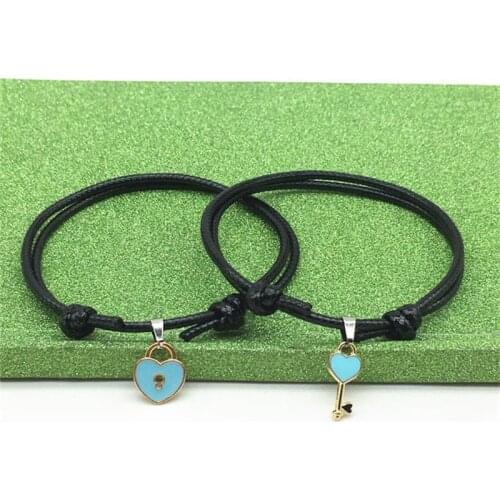 New Arrival Couple Bracelet Alloy key Heart Lock Charm Bracelet Handmade Jewelry Rope Bracelet Lovers Gifts for Women