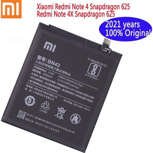 2021years 4000mAh 100% xiaomi Original Battery BN43 For Xiaomi Redmi Note 4X Note 4 global Snapdragon 625 Phone Battery
