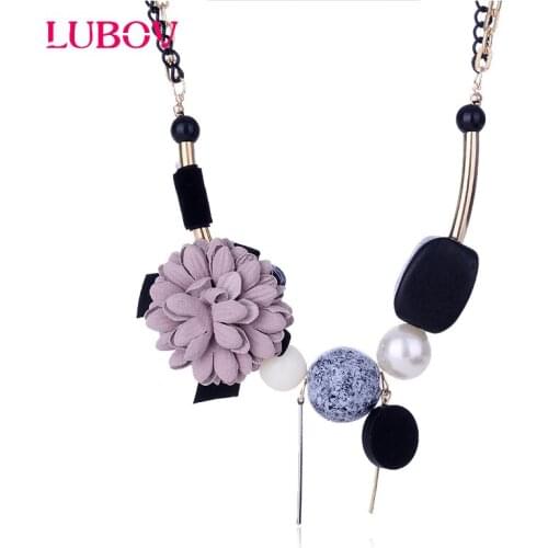 Blossom Flower Semi-Precious Precious Stone Women Bib Necklace Imitation Pearl Double Chain Necklace Party Jewelry Gift 2018 New