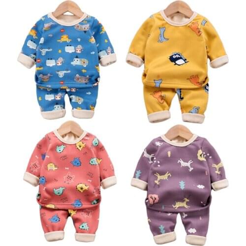 Hot Baby boys Pajamas Sets kids Sleepwear warm Suits Autumn Winter velvet Girls Long Sleeve Tops Pants 2pcs Children Clothing