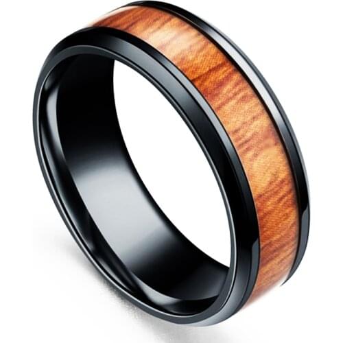 Popular 8mm Tungsten Carbide Steel noble black solid wood pattern ring. The charm of men. Fashion trend engagement accessories