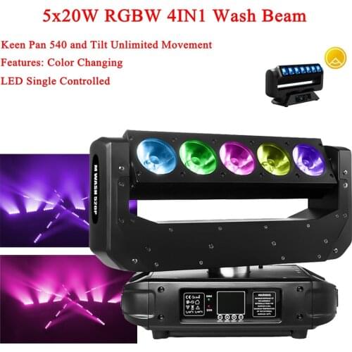 Professional LED Wash Beam Moving Head Light 5x20W RGBW 4IN1 LED Beam Lights DMX DJ Christmas Party Venue Show Stage Lights