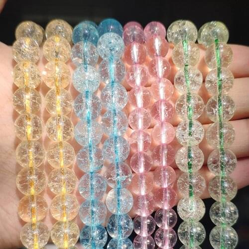 Multicolor Cracked Crystal Beads Natural Quartz Round Loose Beads for Jewelry Making DIY Handmade Bracelet 15inch