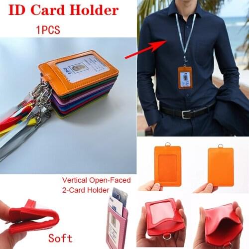 Women Men PU Bank Card Neck Strap Card Bus ID Holder Students Kids Identity Badge With Lanyard 1pcs New Name Credit Card Holder