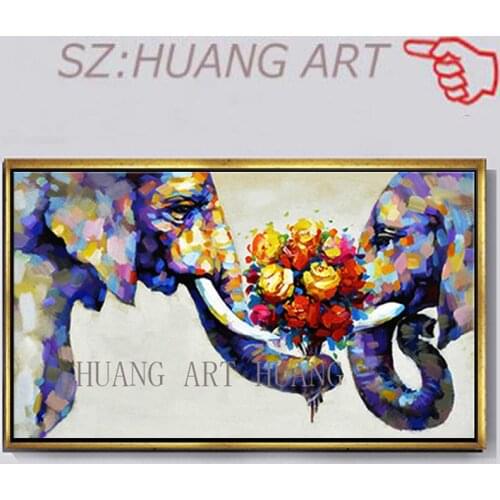 Hand Painted Abstract Elephant Couples Animal Family Oil Paintings On Canvas Childrens Room Wall Picture For Living Room Decor