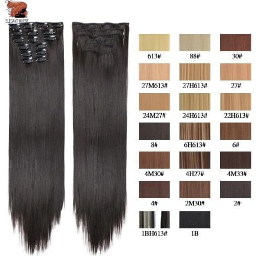 Clip In Hair Extension 6Pcs/Set 22" Hairpiece 16 Clips In False Styling Hair Synthetic Clip In Hair Extensions Heat Resistant