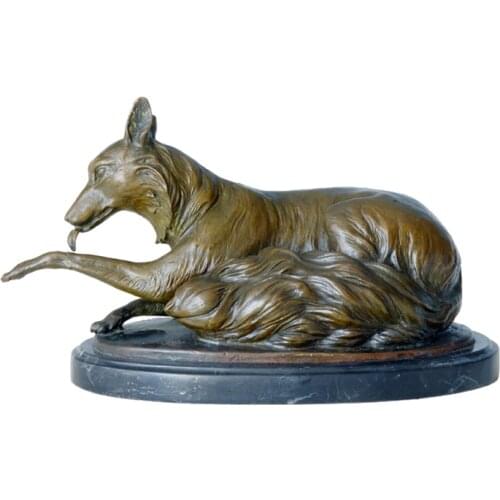 Wild Animal Sculpture Bronze Fox Statue Figurine Study Room Decor Wildlife Art with Marble Base