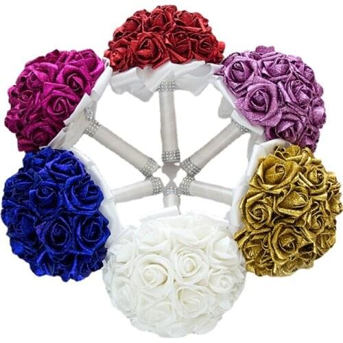 Shining Foam Flower Wedding Bouquets Crystal Rose Flower Bridal Bouquets Handmade Bridesmaid Wedding Accessories de mariage