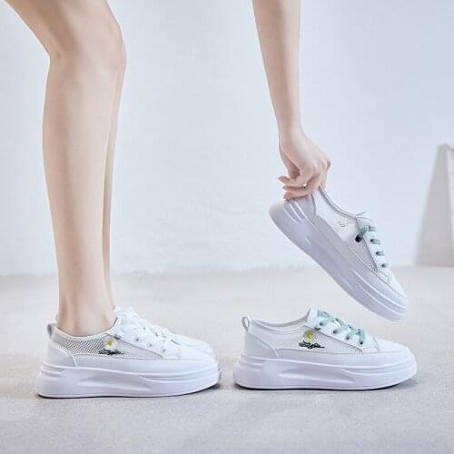 Women Shoes 2021 Summer Lace Up Platform Casual Shoes Ladies Little Mesh White Shoes Women Comfort Non Slip White Shoes