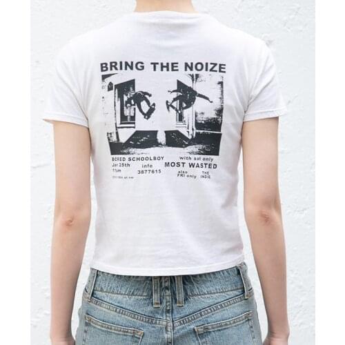 Vintage Cartoon Print Cotton T Shirt Women Summer Skateboard Pattern Short Sleeve Tee Shirt Woman Casual Streetwear Tshirt Tops