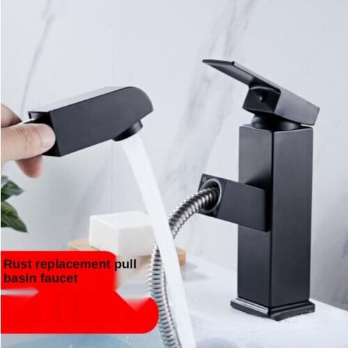 304 Stainless Steel Pull-out Basin Bathroom Faucet, Hot and Cold Above Counter Basin, Washbasin Telescopic Faucet