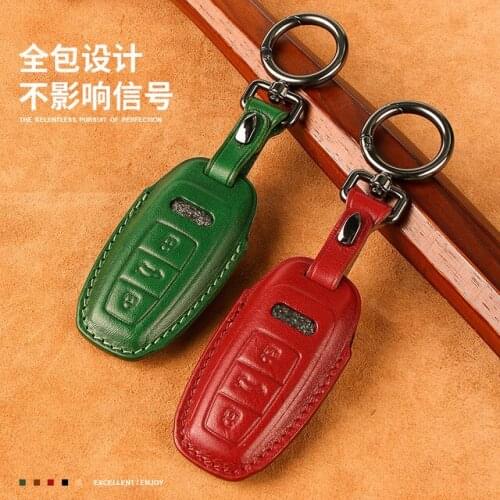 High Quality Car 4D Genuine Leather Key Case Cover Holder Chain For AUDI A8 Q8 A6 A7 2019 Accessories
