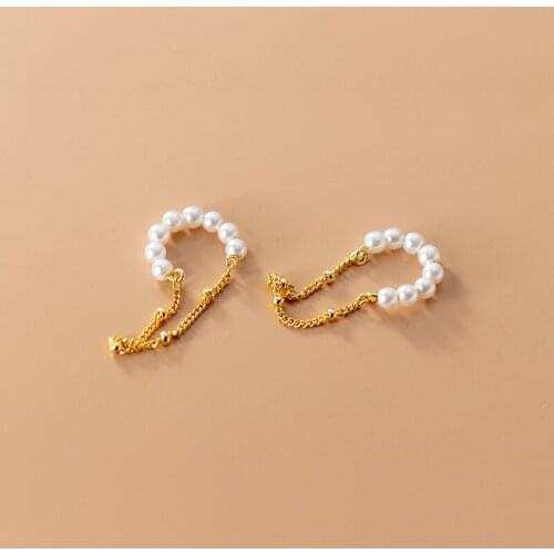 925 Sterling Silver Shell Beads Pearl Ear Clip On Earrings Without Piercing Earings For Women Chain Clip Earrings Fine Jewelry