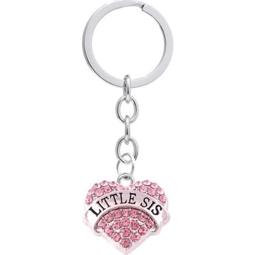 Women Key Chain Birthday Gift LITTLE SIS Written Beautiful Crystals Heart Shape Charm Llaveros Zinc Alloy Dropshipping