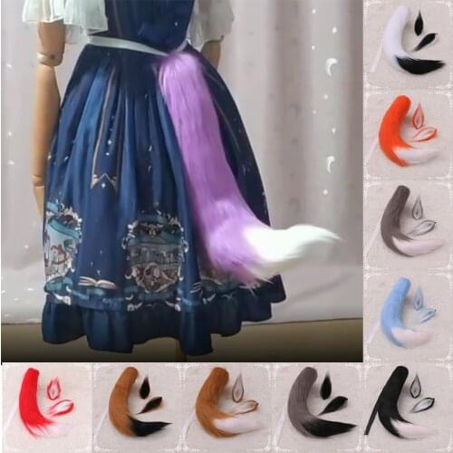 Masquerade Women Cat Ears Hair Clip Plush Fox Ear and Tail Set Girls Lolita Anime Cosplay Party Halloween Costume New 2021
