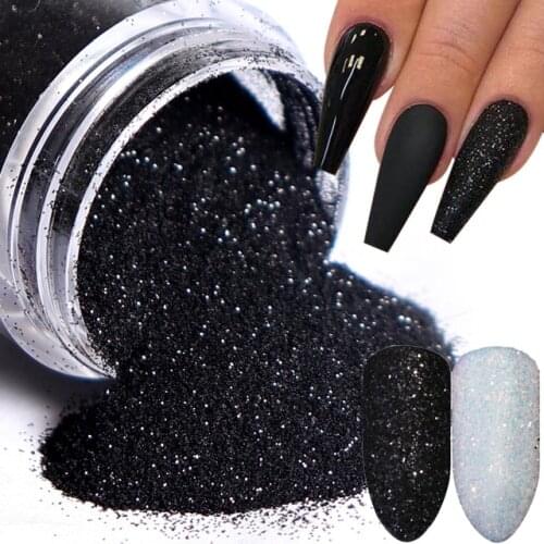 1pc White + 1pc Black Nail Glitter Dipping Powder Shiny Pigment Dust Laser Sugar Nail Art Sequins Nail Decorations Manicure