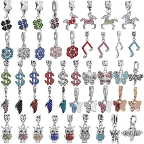 2Pcs/Lot Silver Colo Crystal Running Horse Flower Charms Beads Fit DIY Brand Bracelets Necklaces Cartoon Jewelry Gift For Women