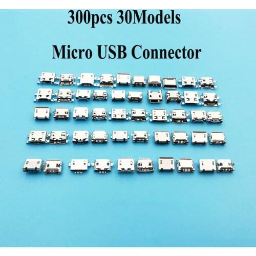 300pcs/lot Micro USB Connector 5P USB Female Jack Socket For Huawei Lenovo ZTE MP3/4/5 Mobile Tabletels USB Data Power Connector