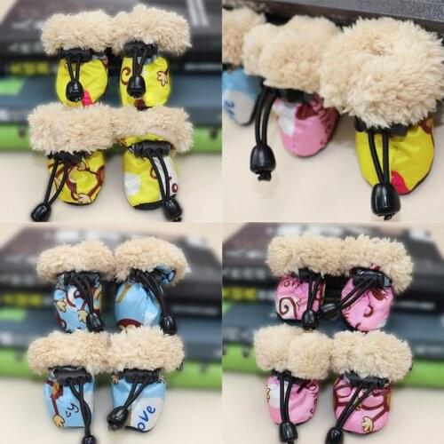 4PCS Dog Winter Super Warm Cotton ShoesDogs Boots Anti Slip Puppy Shoes For Pet Product Chihuahua Dogs Paw Protectors